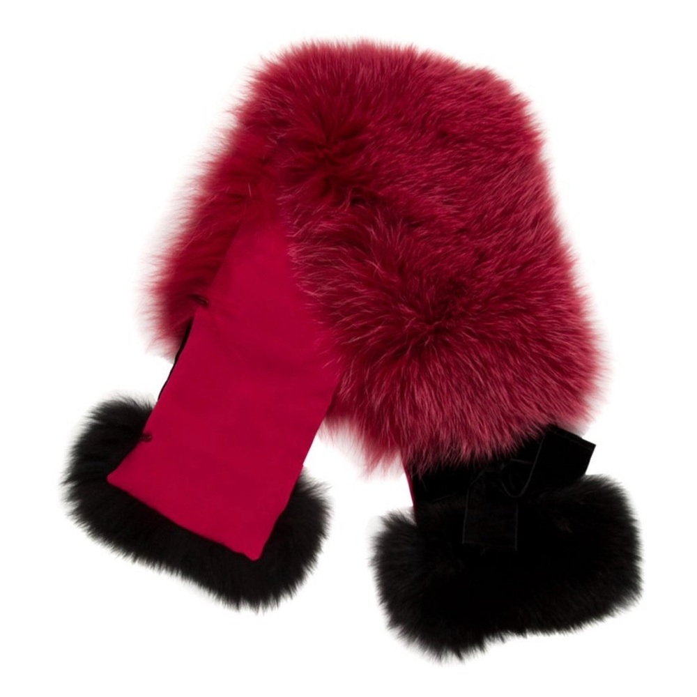 Fendi Red and Black Fox Fur Scarf/ Collar - Picture 4 of 6